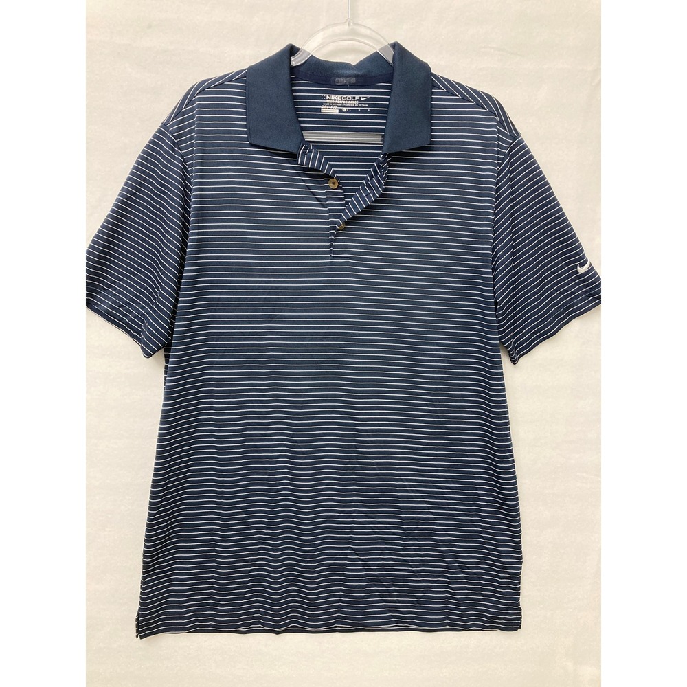 Nike Golf Polo Size Large Blue White Striped Tour Performance Dri-FIT Comfy
